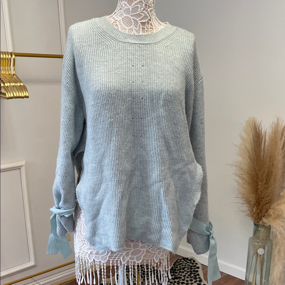 Topshop Light Blue Sweater with Ribbon Accents